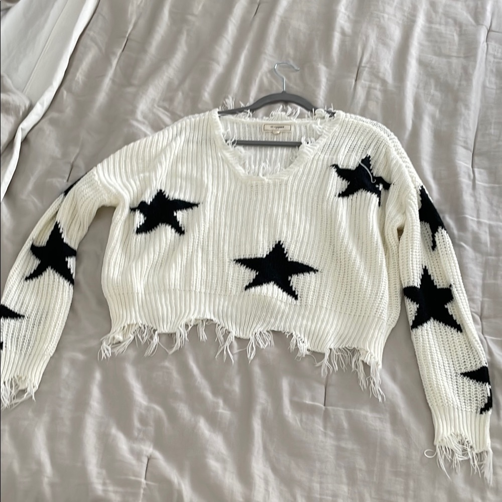 White Sweater with Black Star Pattern